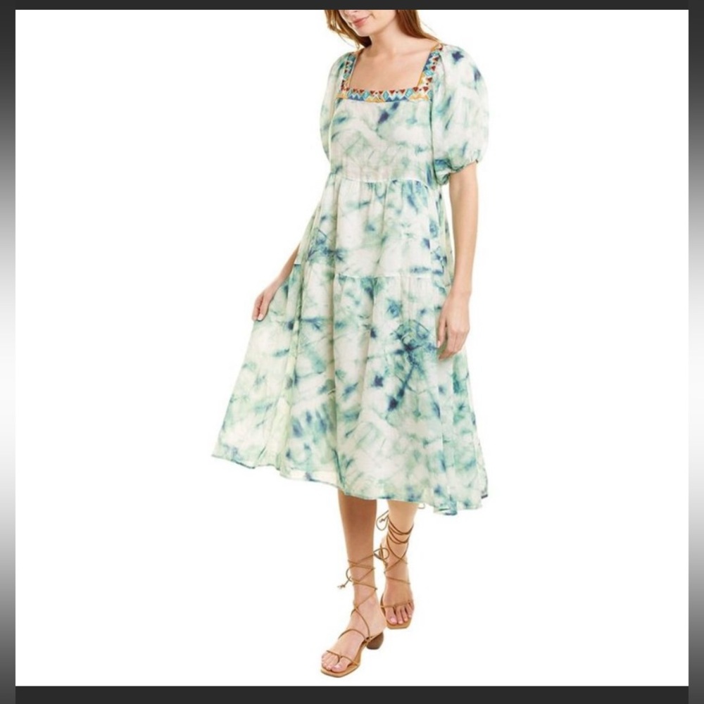 Johnny Was Green and Blue Tie-Dye Midi Dress